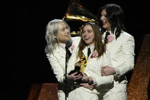 Feb. 4, 2024 ~ Phoebe Bridgers, from left, Julien Baker, and Lucy Dacus of boygenius accept the award for best rock song during the 66th Annual GRAMMY Awards Premiere Ceremony at the Peacock Theater in Los Angeles. Photo: Robert Hanashiro ~ USA TODAY NETWORK